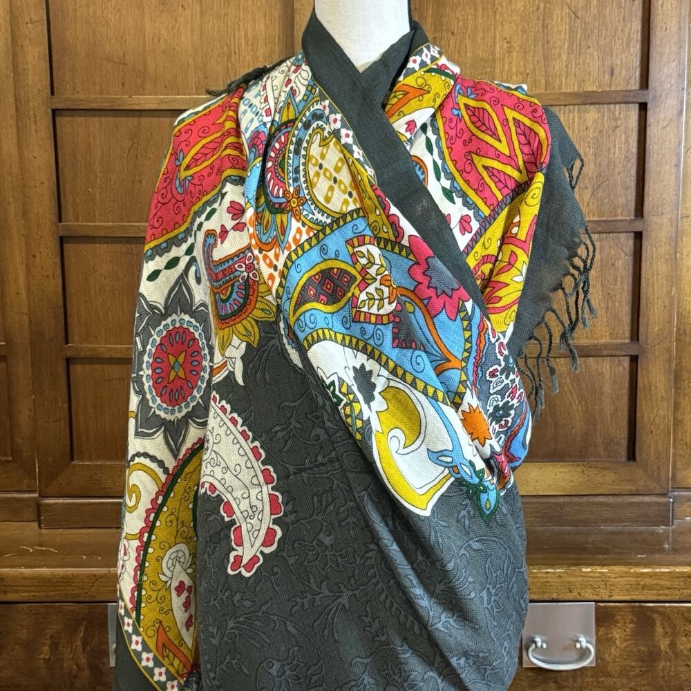 DANA XU Women’s Colorful Floral Paisley Wool X-Large Scarf Shawl Wrap Cover-Up